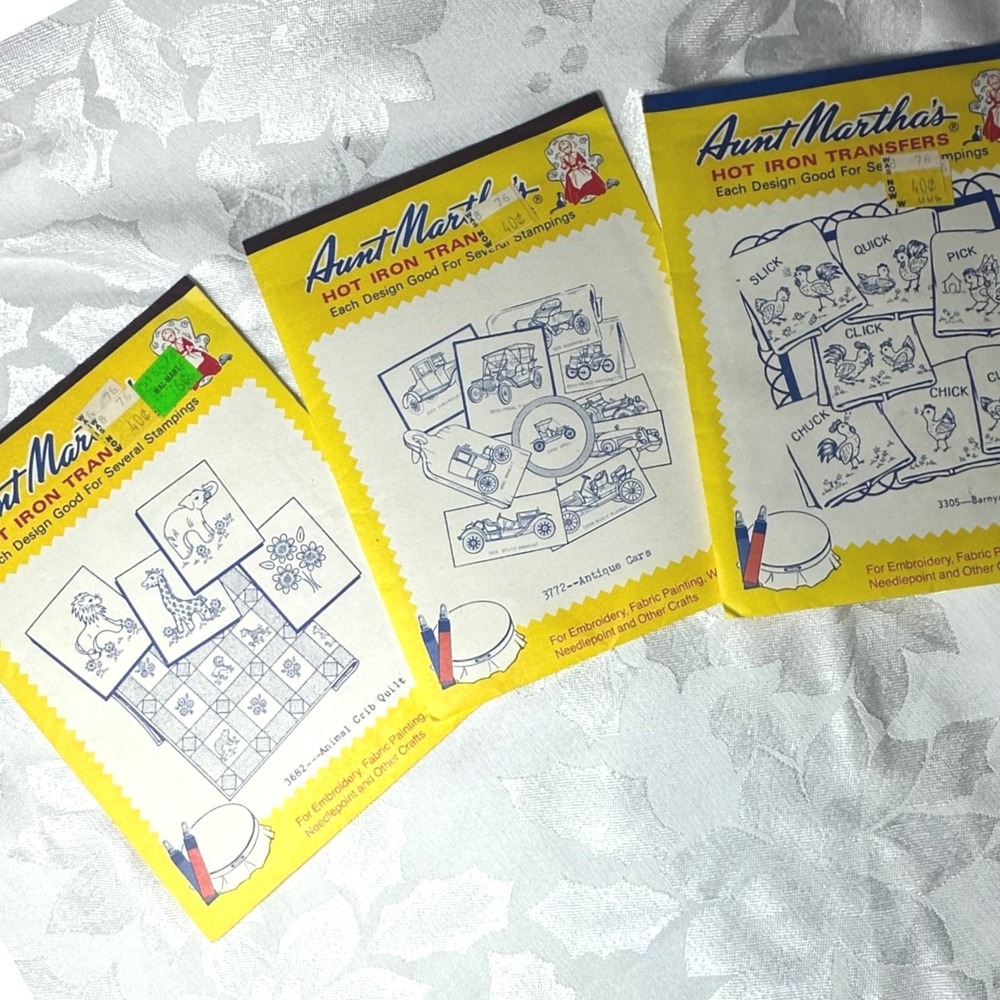 Aunt Martha Hot Iron Transfers Yellow NEW Vintage Embroidery Patterns Chickens